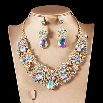 LAN PALACE dubai zlaté šperky sady pre ženy zapojenie svadobné šperky sady náhrdelník a náušnice šesť farieb doprava zadarmo