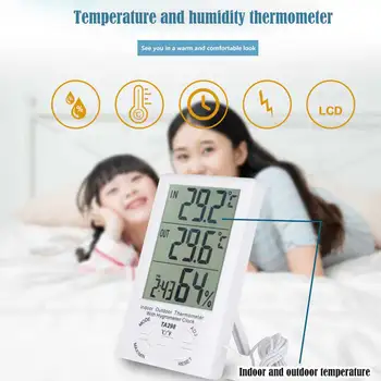 LCD Digitálne Elektronické Vnútorné Vonkajšie Plochy Teplomer s Vlhkomer Teplota Vlhkosť Merač Vonkajšej Sondy Kábel Senzora