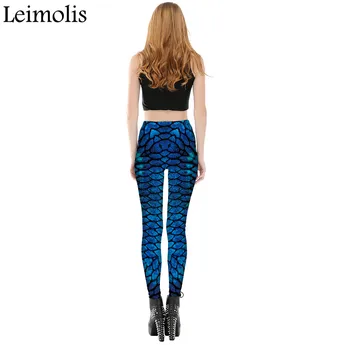 Leimolis 3D vytlačené fitness push up cvičenie legíny ženy gotický Cobra Modrá stupnica plus veľkosť Vysoký Pás punk rock nohavice