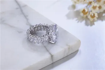Luxusné 925 SILVER PRIPRAVIŤ Dávku znížiť PLNÉ NÁMESTIE Simulované Diamantový prsteň VEČNOSTI ZAPOJENIE SVADOBNÉ Kameň Prstene pre Ženy Šperky