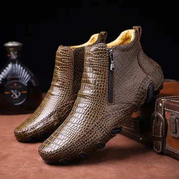 Luxusné Krokodílej Kože Mužov High-top Ležérne Topánky Mens Topánky Originálne Kožené Pohodlné Zips Tenisky Zapatos De Hombre