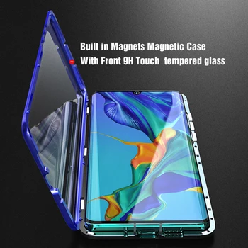 Luxusné Obojstranný Predné Zadné Číre Sklo Kovové Magnetické Puzdro Pre Samsung Galaxy A10 A20 A30 A50 A60 A70 360° Úplné Pokrytie Prípadov