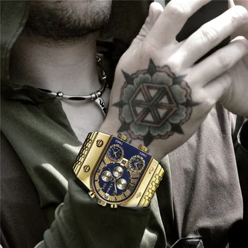 Luxusné Značky Oulm Quartz Mužské Hodinky 3 Časové Pásmo Vojenského Zlaté Náramkové hodinky z Nerezovej Ocele pánske Hodinky Relogio Masculino