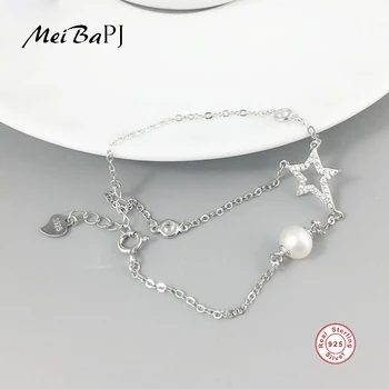 [MeiBaPJ]Top kvality 7mm prírodné sladkovodné kolo perlový náramok pre ženy 925 sterling silver módne šperky kúzlo náramok