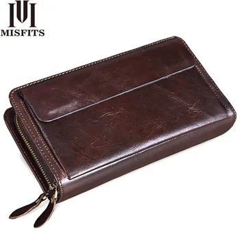 MISFITS mužov spojka peňaženky pravej kože značky dizajnér vintage dlho peňaženky karty držiteľa muž veľké peňaženku, mobilný telefón spojka taška