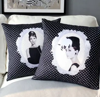 Moderné Audrey Hepburn Polka Dot Hodiť Vankúš Velvet Dekoratívne Vankúše Zahŕňa Čierne Biele Elegantné Klasické Domova 45x45