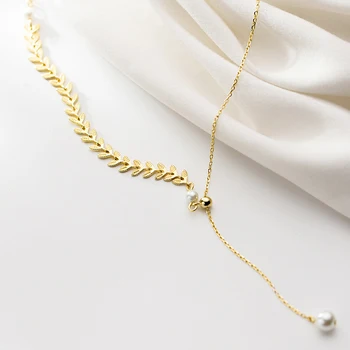 MODIAN Zlatá Farba Pšenice Uši Perlový Náhrdelník Prívesok pre Ženy 925 Sterling Silver Luxusný Svadobný Náhrdelník Módne Jemné Šperky