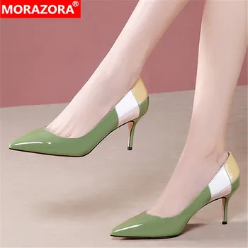 MORAZORA 2020 Nové Značky pravej kože ženy, čerpadlá tenké vysoké podpätky ukázal prst strany topánky letné plytké dámske topánky