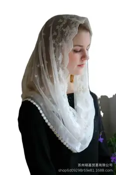 Moslim, Katolík Žien Čipky Cappa Sub-Závoj, Šátek ivory Black Katolíckej Závoj