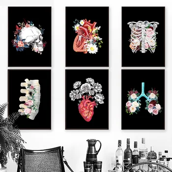 Mozog, Srdce Čierna Biela Anatómie Vintage Wall Art Plátno Na Maľovanie Nordic Plagáty A Potlačou Obrazov Na Stenu Pre Obývacia Izba Dekor