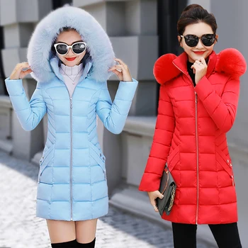 Móda 2020 jeseň Zima ženy kabát kožušiny golier Stredne Dlhý s kapucňou, Dole bavlnená Bunda Plus Veľkosť Dole bavlnená Bunda hrubé Parkas