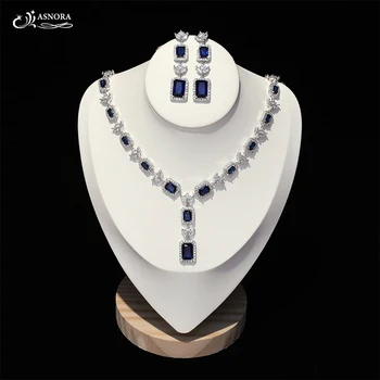 Móda 3A CZ Šperky Set Lady Modrý Náhrdelník s Príveskom, Náušnice, Spoločenské Šaty, Doplnky, Svadobné Svadobné Šperky X0839