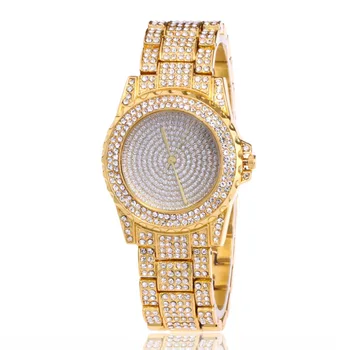 Móda Bling Diamant Hodinky Žien z Nerezovej Ocele, Quartz Hodinky Dámske Luxusné Zlaté Hodinky Drahokamu Reloj Mujer