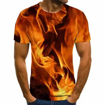 Móda cezhraničnej red flame série 3D digitálna tlač T-shirt trend hot predaj okrúhlym výstrihom, krátky rukáv