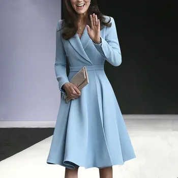 Móda Elegantné Sako Dámske Šaty Office Nosenie Princezná Kate Middleton Modré Šaty Sako Slim Jeseň Zima Žena 2020