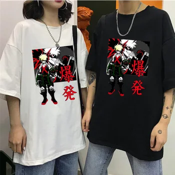 Môj Hrdina Akademickej Obce Unisex Tričko Harajuku Bakugou Katsuki T-Shirt Streetwear Letné Topy Tees Tričko Nadrozmerné HipHop