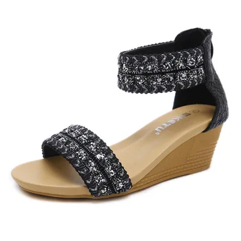 Nové Dovolenku pu sandále žena Pláži Prímorské Rímskom Štýle Boho dámy Zaklínit Päty Topánky