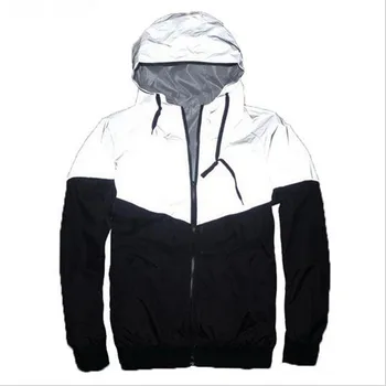 Nové Mužov noc lesklé plný reflexné hip-hop hooded jacket Mens harajuku streetwear Voľné windbreaker bundy Plus Veľkosti 4XL