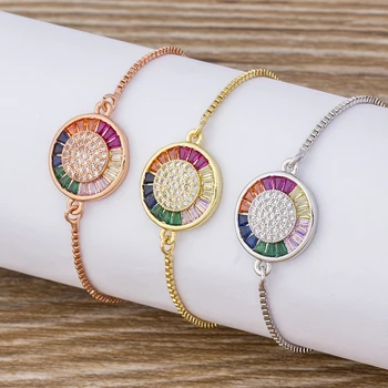 Nový Dizajn Medi Kubický Zirkón Nastaviteľný Farebný Náramok Pre Ženy, Dievčatá Rainbow Šperky Najlepšia Narodeninová Párty Svadobný Dar