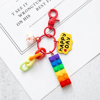 Nový Roztomilý Gummy Rainbow Bloky Keychain krúžok Živice Prívesok Charms Srdce Kvet Živice Keyring Pre Ženy Keychains Príslušenstvo