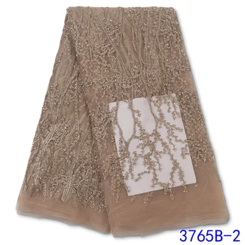Nádherný Nigérijský Čipky Tkaniny 2020 Vysoko Kvalitné Ručné Korálkové Tylu Afriky Čipky Textílie Pre Svadobné Šaty, Šitie GD3765B-10