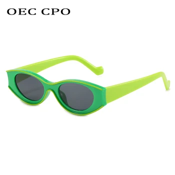 OEC CPO Módne Farebné Zelená Mačka Očí, slnečné Okuliare Ženy Sexy Malý Oválny Rám Slnečné Okuliare Žena Vintage UV400 Okuliare Mužov Oculo