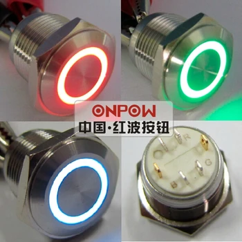 ONPOW 16 Troj-farebná (RGB) Momentálne krúžok LED svetelné nehrdzavejúcej ocele Tlačidlo Spínača (GQ16F-10E/J/RGB/S) CE,ROHS
