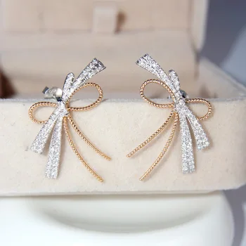 Osobné Bowknot Reálne 925 sterling silver Earrring AAAAA Cz Zapojenie Svadobné Stud Náušnice pre ženy, Svadobné Party Šperky