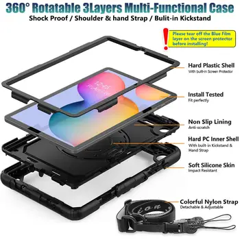 Otáčanie 360 Remienok na Ruku&Stojan Silikónové Prípad Tabletu Samsung Galaxy Tab S6 Lite 10.4 Prípade 2020 P610 P615 Ochranný Kryt