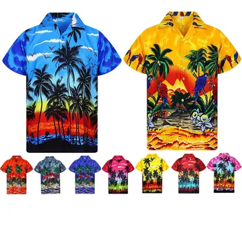 Palma Vytlačené Mens Havajské Košele, Krátky Rukáv Príležitostné Letné Mužov Tropické Aloha Košele Strany Pláž Nosiť Oblečenie Košieľka 3X