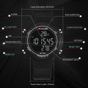 PANARS Digitálne Hodinky Mužov El Svetelný Sledovať Náboženstvo Muž Ponoriť LED Silikónové White Black Watch Elektronika náramkové hodinky Hodinky Mužov