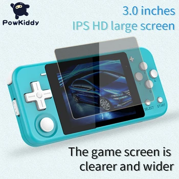 POWKIDDY Q90 3-palcový IPS displej Handheld konzolu dual otvorený systém herné konzoly 16 simulátory retro PS1 deti darček 3D nové hry,
