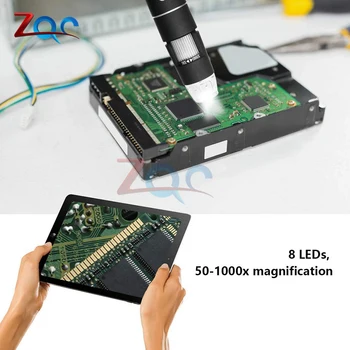 Prenosný WIFI Digitálny Mikroskop W04 50x na Zväčšenie 1000x Nastaviteľné Endoskopu 8 Led pre iOS Android Smartphone, Tablet