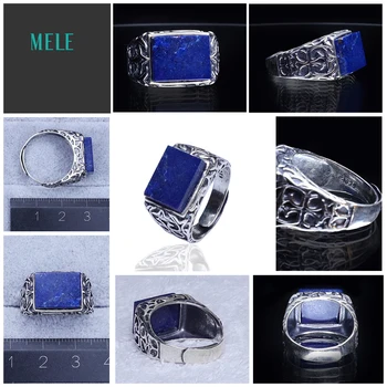 Prírodné vysokej kvality Lapis-lazuli 10*14 Obdĺžnik 925 strieborný Prsteň Retro Jednoduchosť Otvoriť môcť krúžok