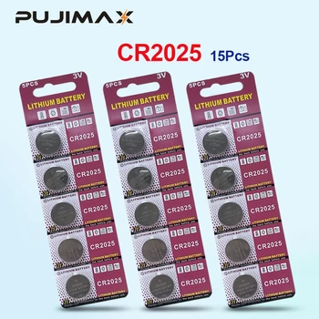 PUJIMAX 15pcs CR2025 Lítiová gombíková Batéria DL2025 BR2025 KCR2025 Bunky Mince Batérie 3V CR 2025 Pre Sledovať Elektronická Hračka na Diaľkové