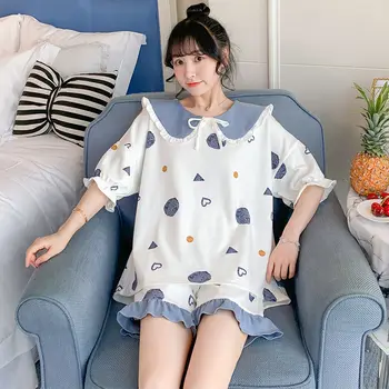 Pyžamá Ženy 2020 Pijama Verano Mujer Cute Pyžamo pre Ženy Bavlna Srdca Tlače Sleepwear Domov Vyhovovali Žena Lete Nastaviť Nightie