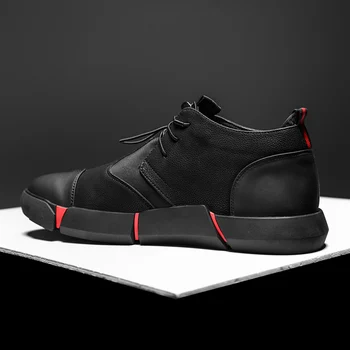 Pánske bežné British board topánky veľké veľkosti, ploché čierne zimné plus velvet teplé a pohodlné pracovné jazdy topánky