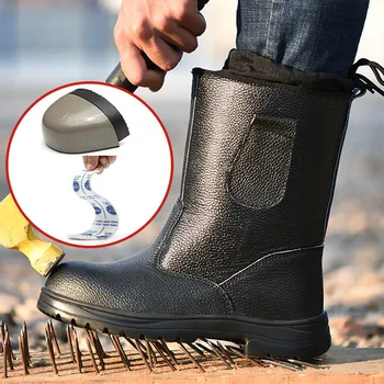 Pánske Zimné Bezpečnostná Obuv Vysokej Pomôcť Anti-rozbíjanie Anti-piercing Punkcia Elektrické Zváracie Anti-teplé Nepremokavé Splash Pracovné Topánky