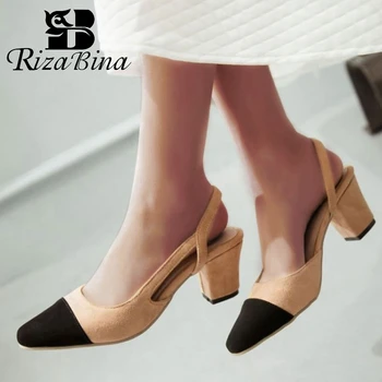 RizaBina Plus Veľkosť 33-46 Značky Módne Sandále Ženy, Zmiešané Farby Sklzu Na Námestí Podpätky, Topánky Letné Klub Office Dámske Topánky
