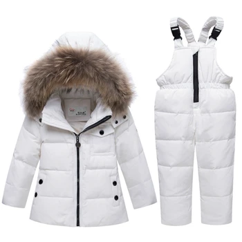 Ruský Zimné Kabáty Deti Vrchné Oblečenie S Kapucňou Parkas Jumpsuit Dieťa Kožušiny Snowsuit Zahustiť Snehu Nosiť Oblečenie Set Overal