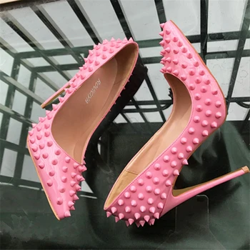 Ružová čerpadlá dámske topánky nity žena strany topánky nevesta dámske topánky na vysokom podpätku plus veľkosť 8-12 cm 33-45 MD019 ROVICIYA