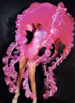 Sexy Bar Ružové dámske kombinézu medúzy tichom Nastaviť Tanečné Oblečenie nočný klub DJ, Spevák Tanečných Kostýmov, Výkon Nosenie strany bar