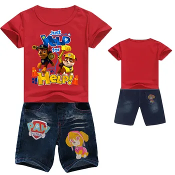 Skutočné Packa Hliadky módne detské Krátke Sleeve T-Shirt, Jeans Karikatúra Tlače Chlapci a Dievčatá Oblečenie Set