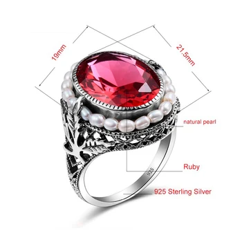 Szjinao Vintage Šterlingov Strieborné Prstene Pre Ženy, Striebro 925 Gotický Drahokamy Krúžok S Ruby Prírodné Sladkovodné Perly Šperky Nové