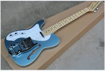 Top kvalita FDTL-2038 ľavej strane kovové modrá farba F duté telo, javorový hmatník zlatá hardvéru TL elektrická gitara, doprava Zdarma