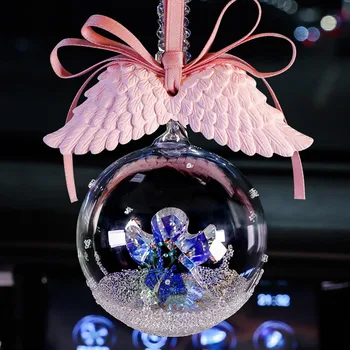 Transparentné Snehu Crystal Ball Prívesný Vozík Interiéru Auta Spätné Zrkadlo Anjel Auto Dekorácie Crystal Auto Prívesok Darčeka Packag