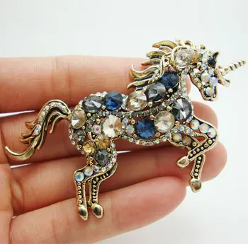 TTjewelry Klasická Jednorožec Kôň Multi-farebné Drahokamu Crystal Brošňa Pin Zvierat Prívesok