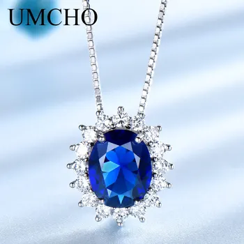 UMCHO Blue Sapphire Náhrdelníky, Prívesky, Princezná Diana Skutočné 925 Sterling Silver Drahokam Prívesok pre Ženy, Svadobné Party Darček