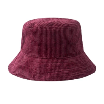 Unisex Zime Teplé Menčester Velvet Vedierko Hat Rebrovaný Farbou Rybár Spp X7YA