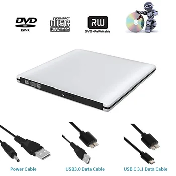 USB C Externý CD Prehrávač Prenosný Hliníkový disk CD, DVD Writer Super Optických CD Prehrávač Vysokú Rýchlosť Prenosu Dát pre OS/Windows Systém